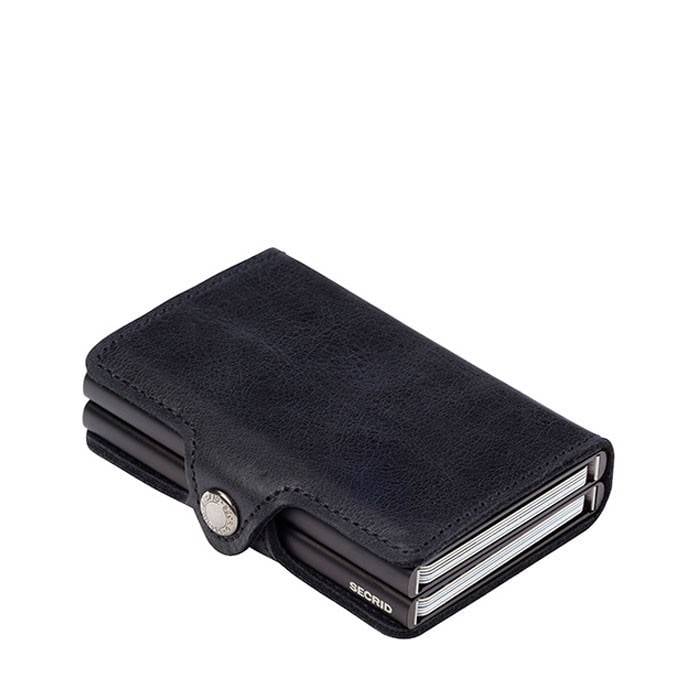 Secrid Secrid Twin Wallet Card Protector Vintage Black leren uitschuifbare pasjes bescherming portemonnee