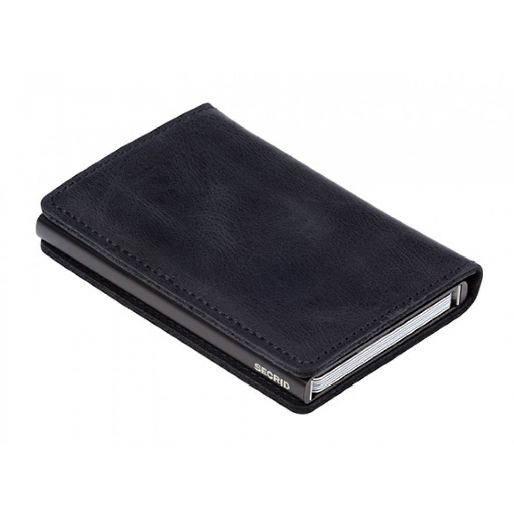 Secrid Secrid Slim Wallet Vintage Black leren uitschuifbare pasjeshouder Card Protector zwart