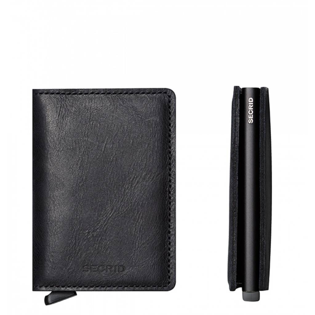 Secrid Secrid Slim Wallet Vintage Black leren uitschuifbare pasjeshouder Card Protector zwart