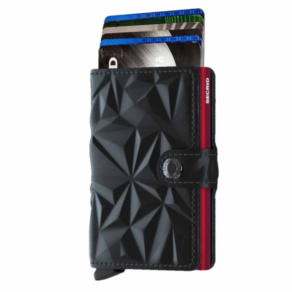 Secrid Secrid Mini Wallet Card Protector Prism Black Red leren uitschuifbare pasjeshouder