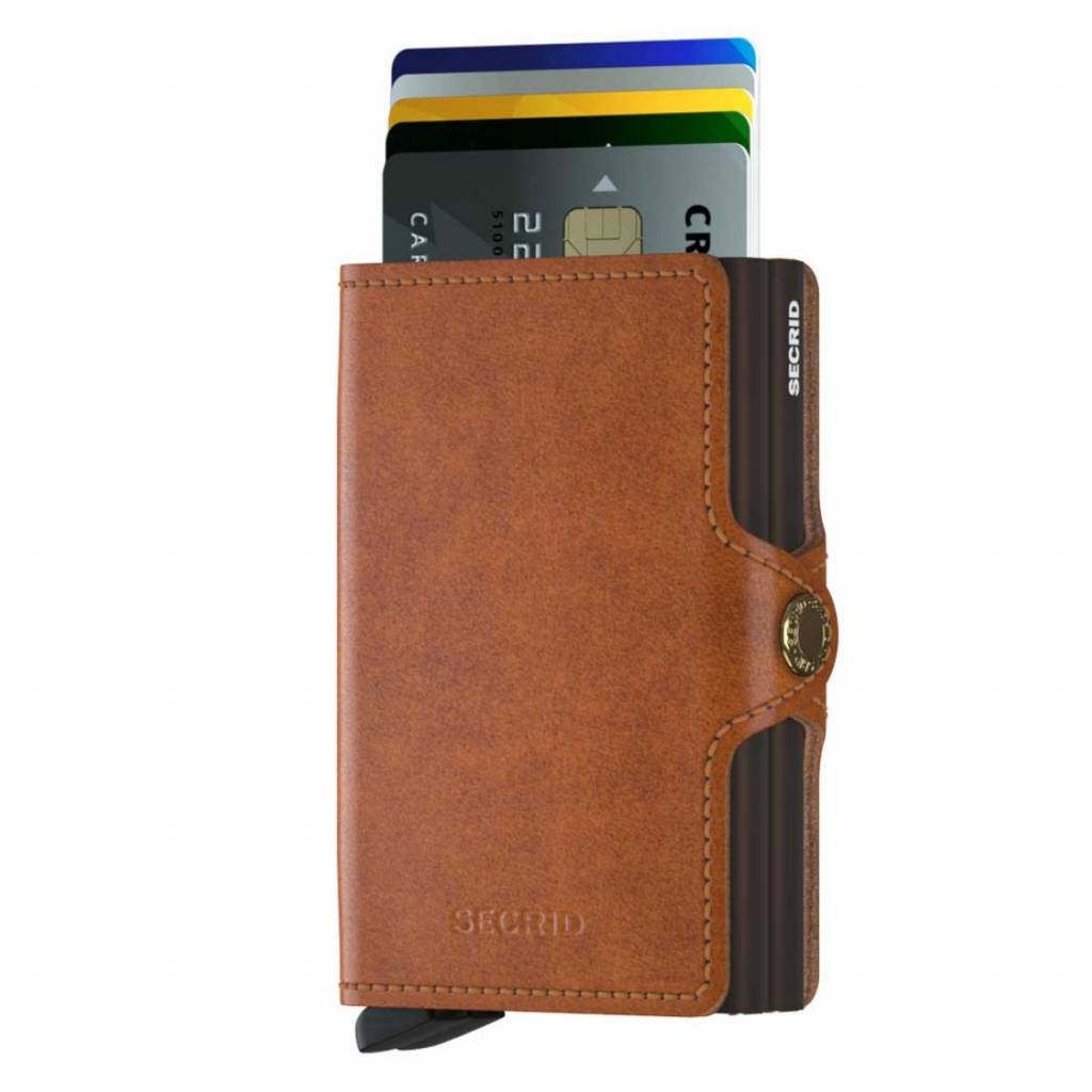 Secrid Secrid Twin Wallet Original Cognac leren uitschuifbare pasjes bescherming portemonnee Card Protector