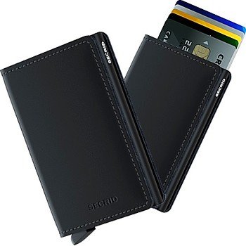 Secrid Secrid Slim Wallet Card Protector Matte Black leren uitschuifbare pasjeshouder
