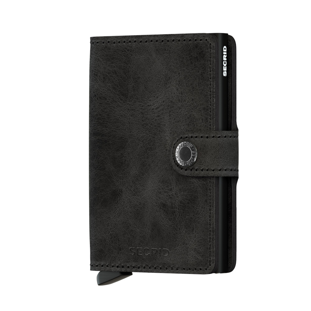 Secrid Secrid Mini Wallet Card Protector Vintage zwart leren uitschuifbare pasjeshouder