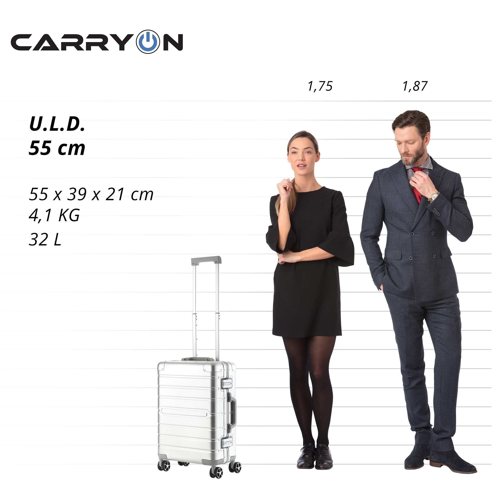 CarryOn ULD Handbagage - Luxe Aluminium Trolley 55cm zilver -  Cargotravelshop.nl