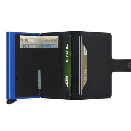 Secrid Secrid Mini Wallet Matte Black & Blue - leren uitschuifbare pasjeshouder