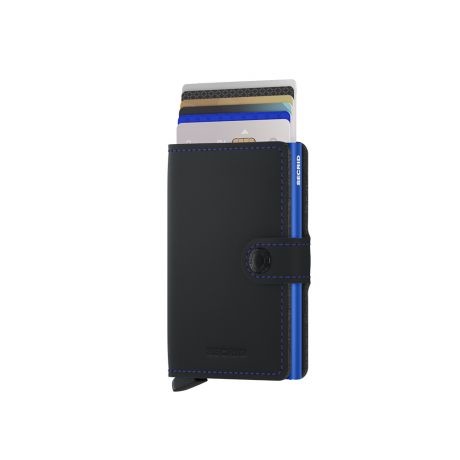 Secrid Secrid Mini Wallet Matte Black & Blue - leren uitschuifbare pasjeshouder