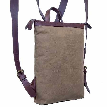 Saccoo Saccoo Hamburg - Waxed Canvas met Leder Rugzak -  Khaki