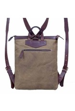 Saccoo Saccoo Hamburg - Waxed Canvas met Leder Rugzak -  Khaki