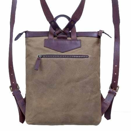 Saccoo Saccoo Hamburg - Waxed Canvas met Leder Rugzak -  Khaki