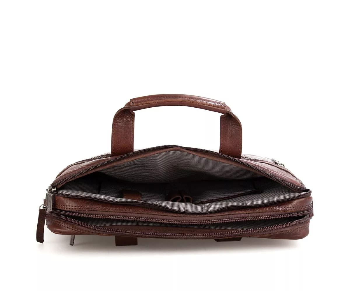 Spikes and Sparrow Bronco Leren 15.6 Laptoptas 2vaks Brandy Cargotravelshop