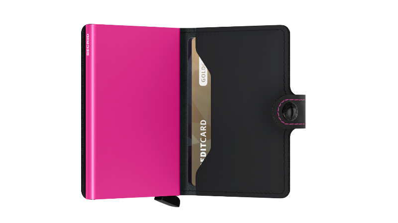 Secrid Secrid Mini Wallet Matte Black & Fuchsia - leren uitschuifbare pasjeshouder