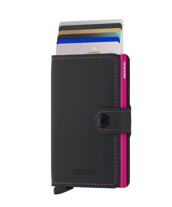 Secrid Secrid Mini Wallet Matte Black & Fuchsia - leren uitschuifbare pasjeshouder