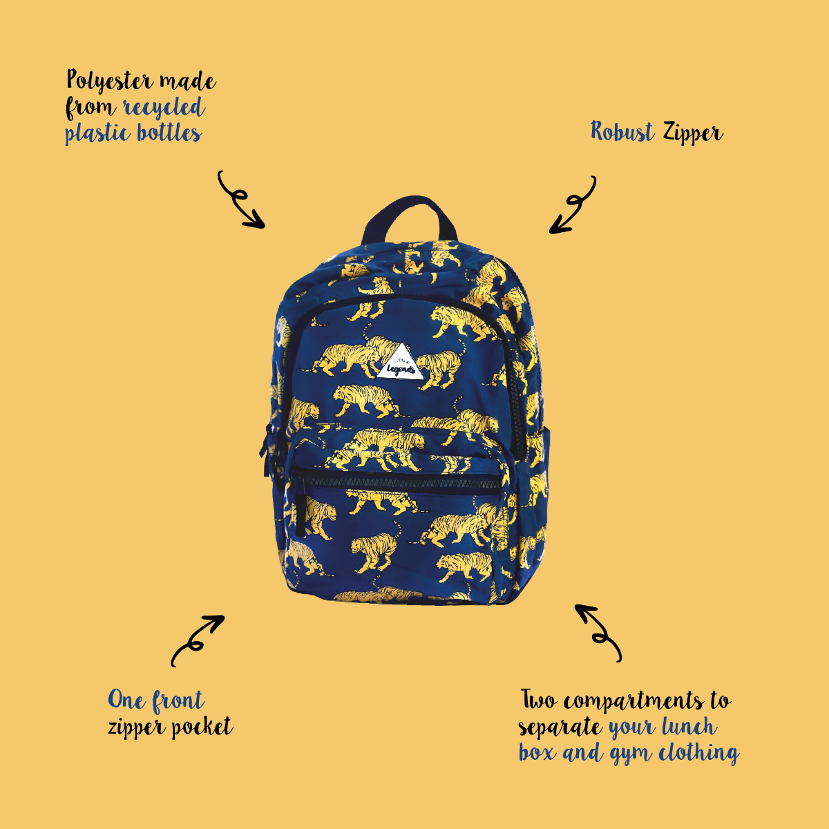 Little Legends Little Legends kinderrugzak Backpack L - Tiger Navy donkerblauw