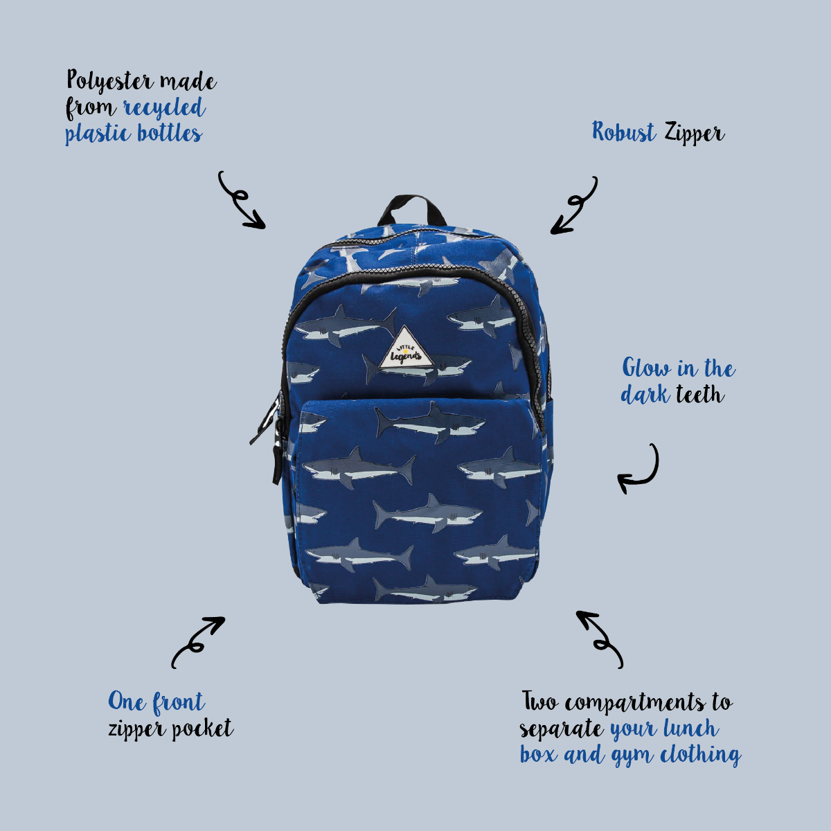 Little Legends Little Legends kinderrugzak Backpack L - Shark Mouth