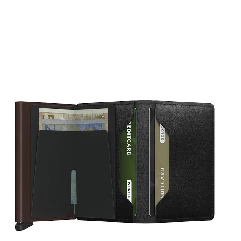 Secrid Secrid Slim Wallet Card Protector Black Brown leren uitschuifbare pasjeshouder