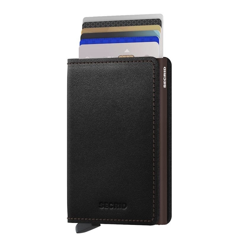 Secrid Secrid Slim Wallet Card Protector Black Brown leren uitschuifbare pasjeshouder