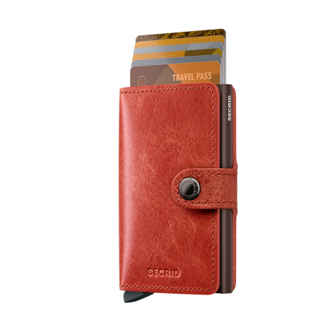 Secrid Secrid Mini Wallet Card Protector Vintage Orange leren uitschuifbare pasjeshouder