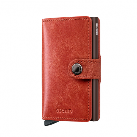 Secrid Secrid Mini Wallet Card Protector Vintage Orange leren uitschuifbare pasjeshouder