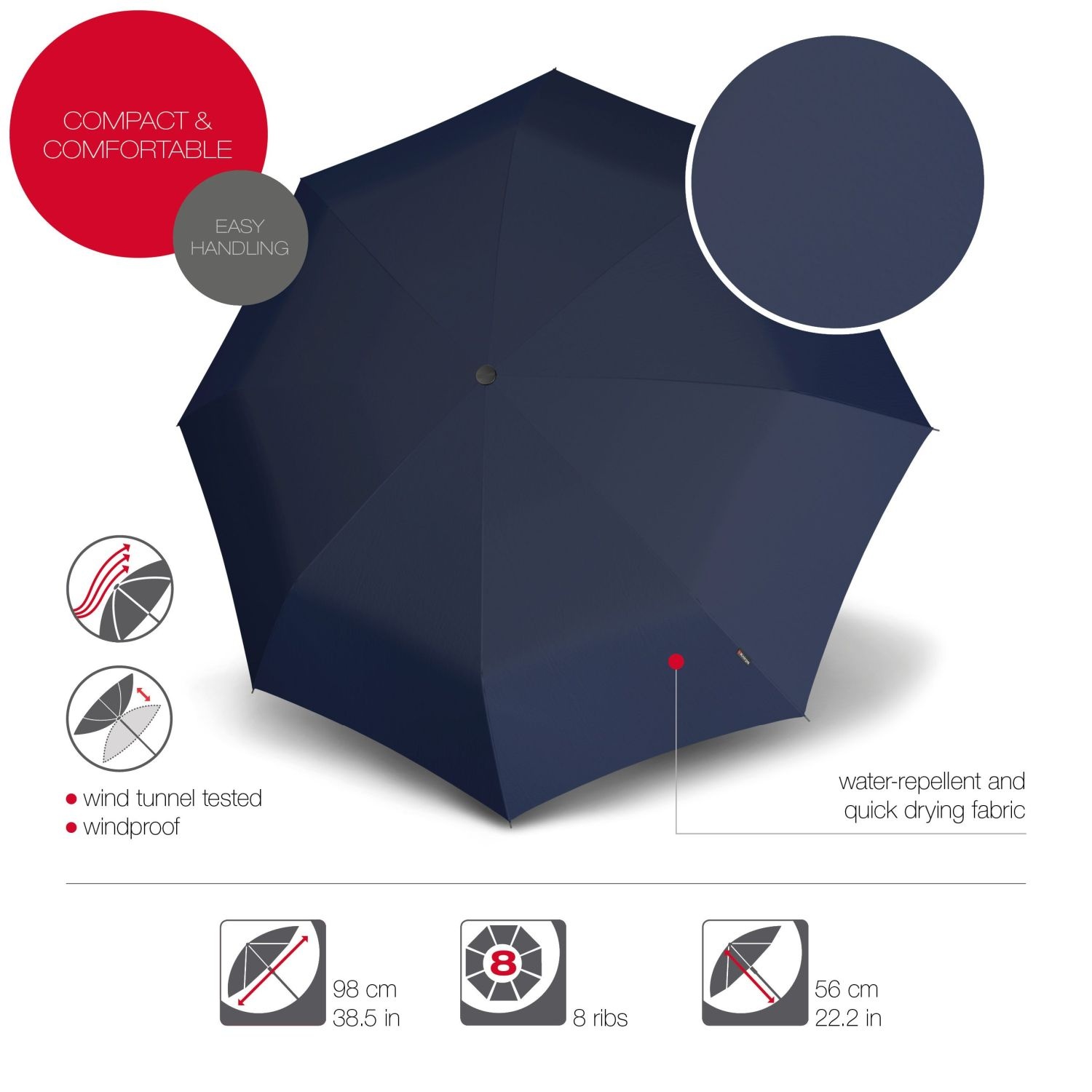 Knirps Knirps T-200 M Duomatic - Donkerblauw - Windproof Paraplu
