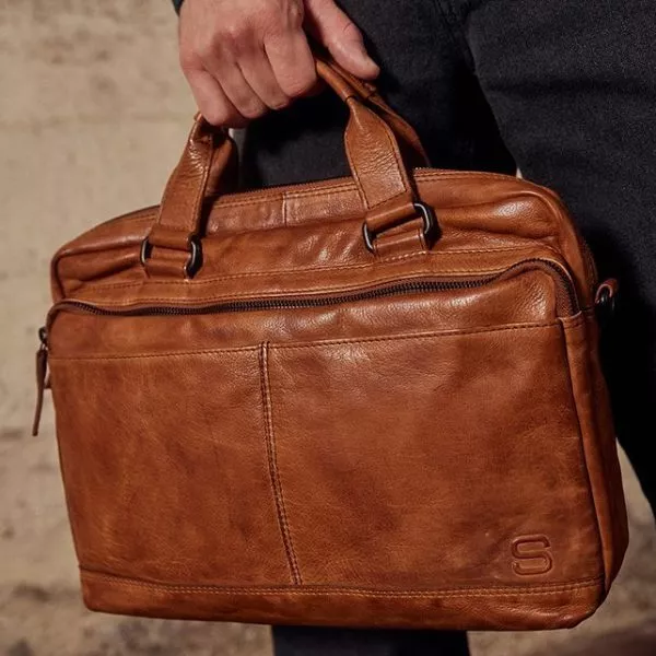 Spikes and Sparrow Spikes and Sparrow Steven Zachtleren 13.3" Laptoptas - Brandy Cognac