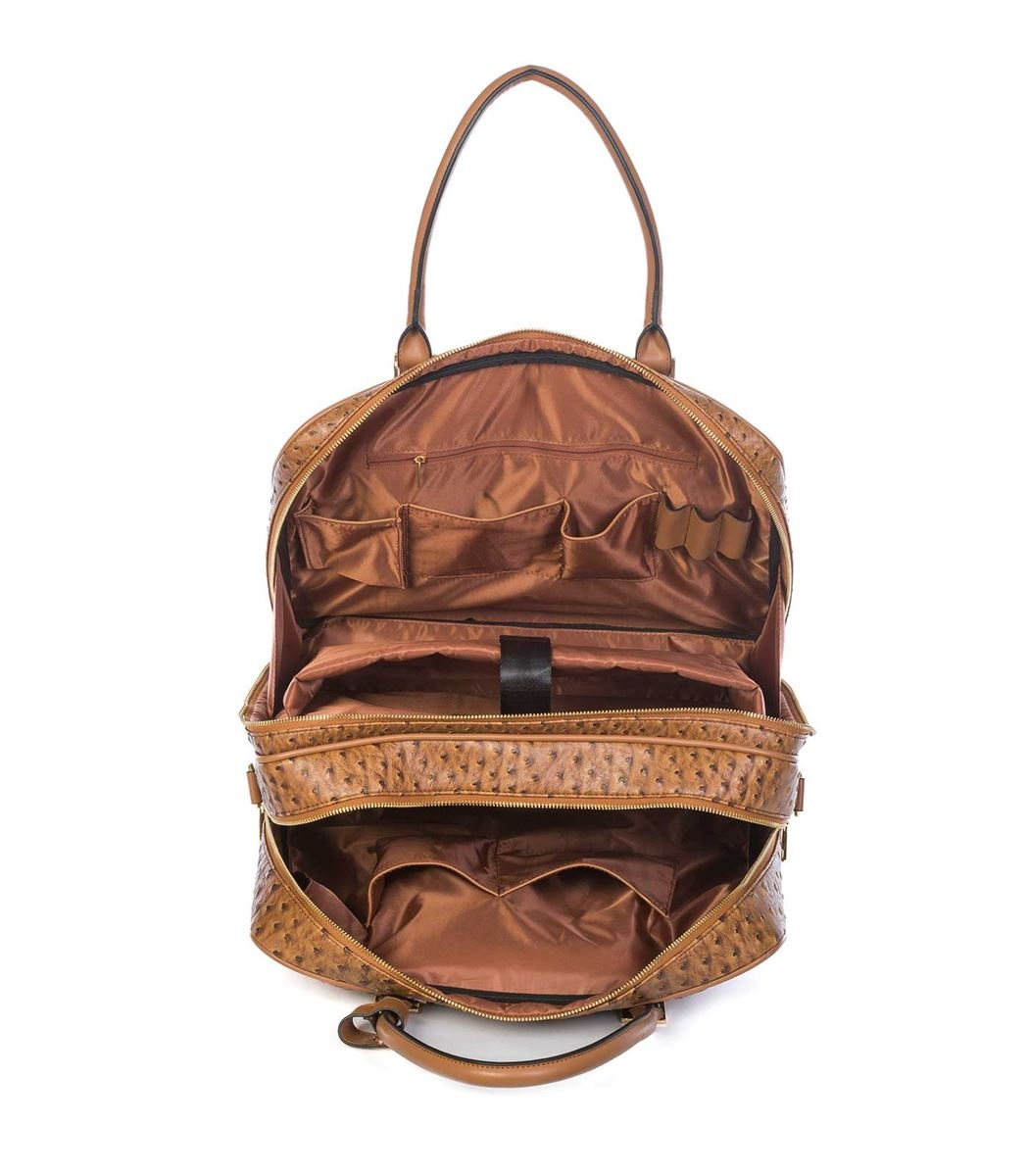 Olivia Lauren Olivia Lauren Kiara Cognac – Stijlvolle dames laptoptrolley 17 inch struisvogel print