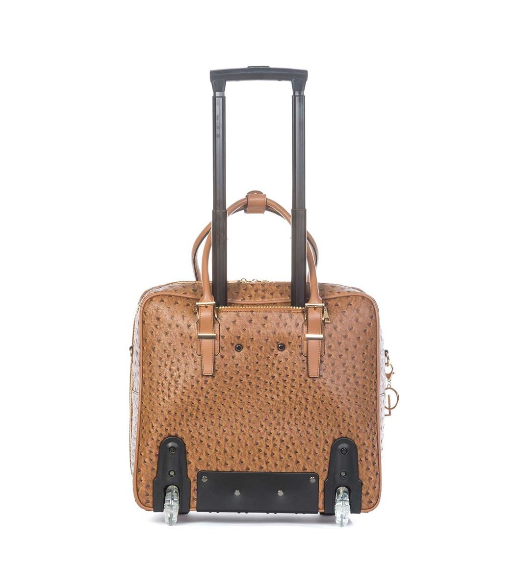 Olivia Lauren Olivia Lauren Kiara Cognac – Stijlvolle dames laptoptrolley 17 inch struisvogel print