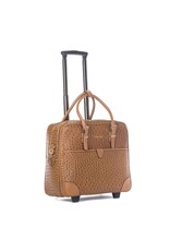Olivia Lauren Olivia Lauren Kiara Cognac – Stijlvolle dames laptoptrolley 17 inch struisvogel print