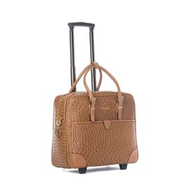Olivia Lauren Olivia Lauren Kiara Cognac – Stijlvolle dames laptoptrolley 17 inch struisvogel print