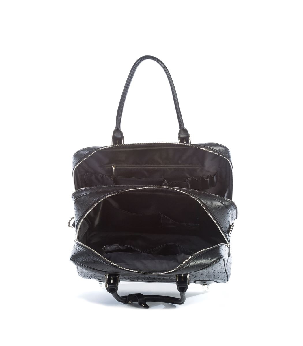 Olivia Lauren Olivia Lauren Nero Black – Stijlvolle dames laptoptrolley 17 inch struisvogel print