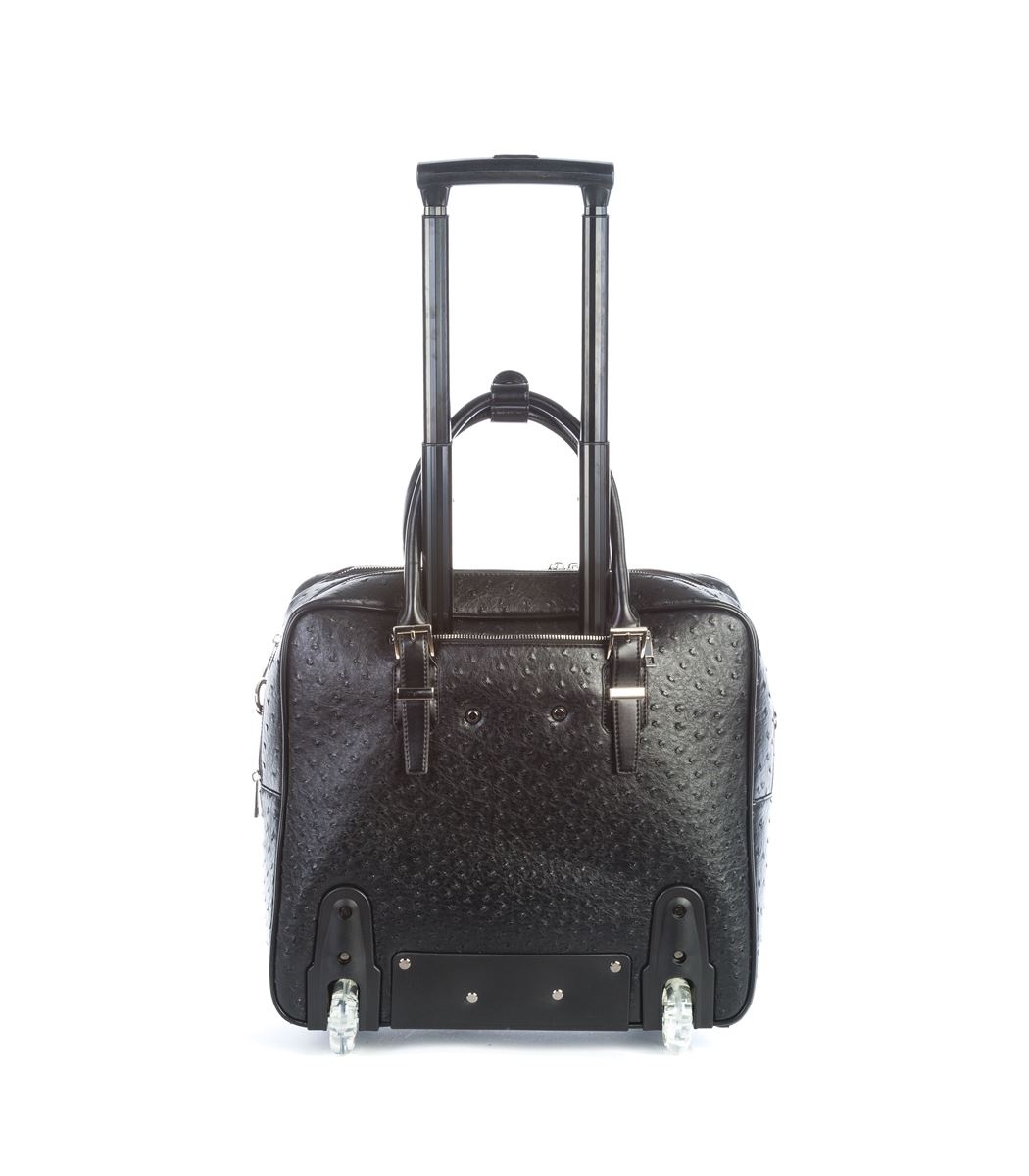 Olivia Lauren Olivia Lauren Nero Black – Stijlvolle dames laptoptrolley 17 inch struisvogel print