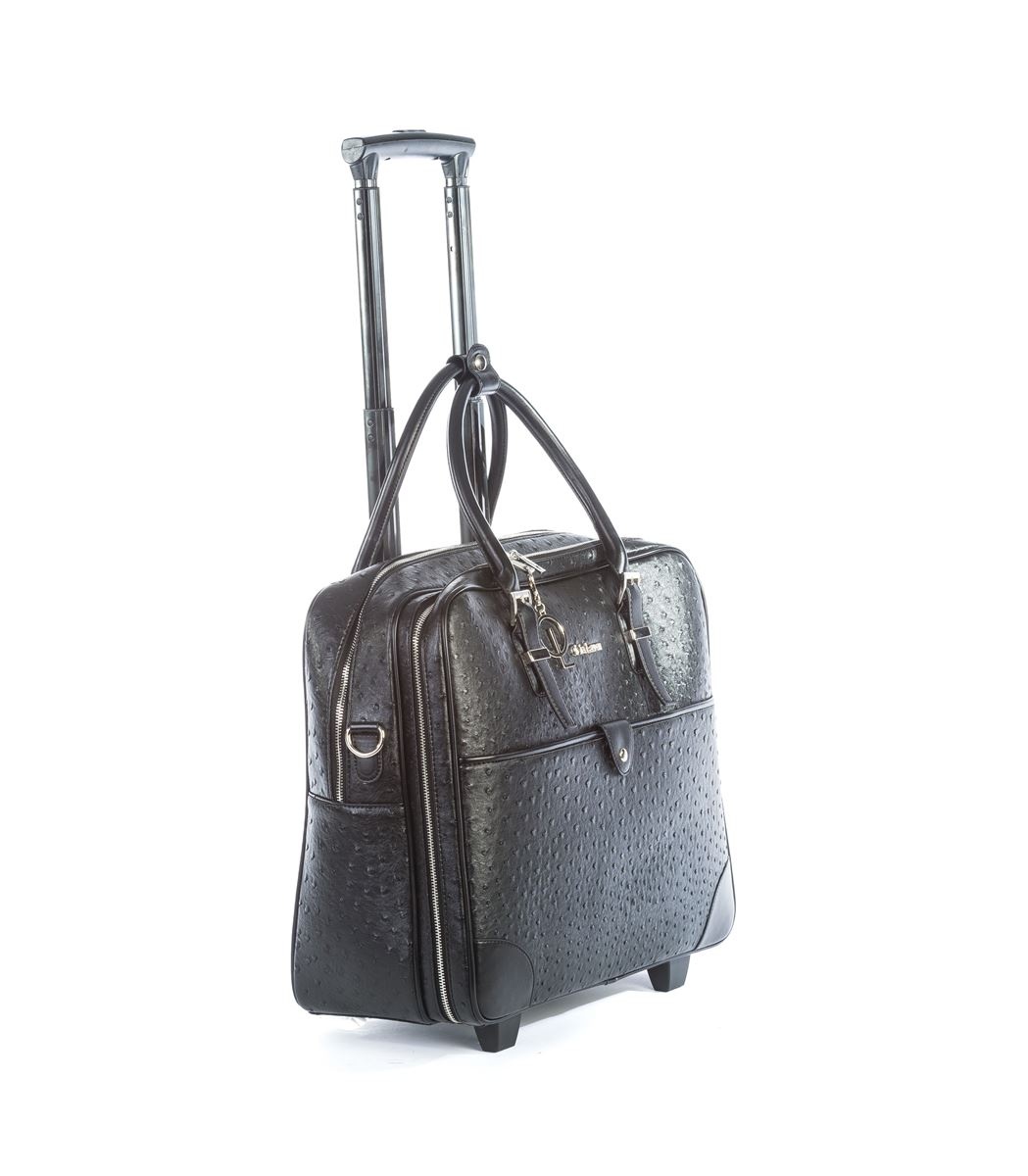 Olivia Lauren Olivia Lauren Nero Black – Stijlvolle dames laptoptrolley 17 inch struisvogel print