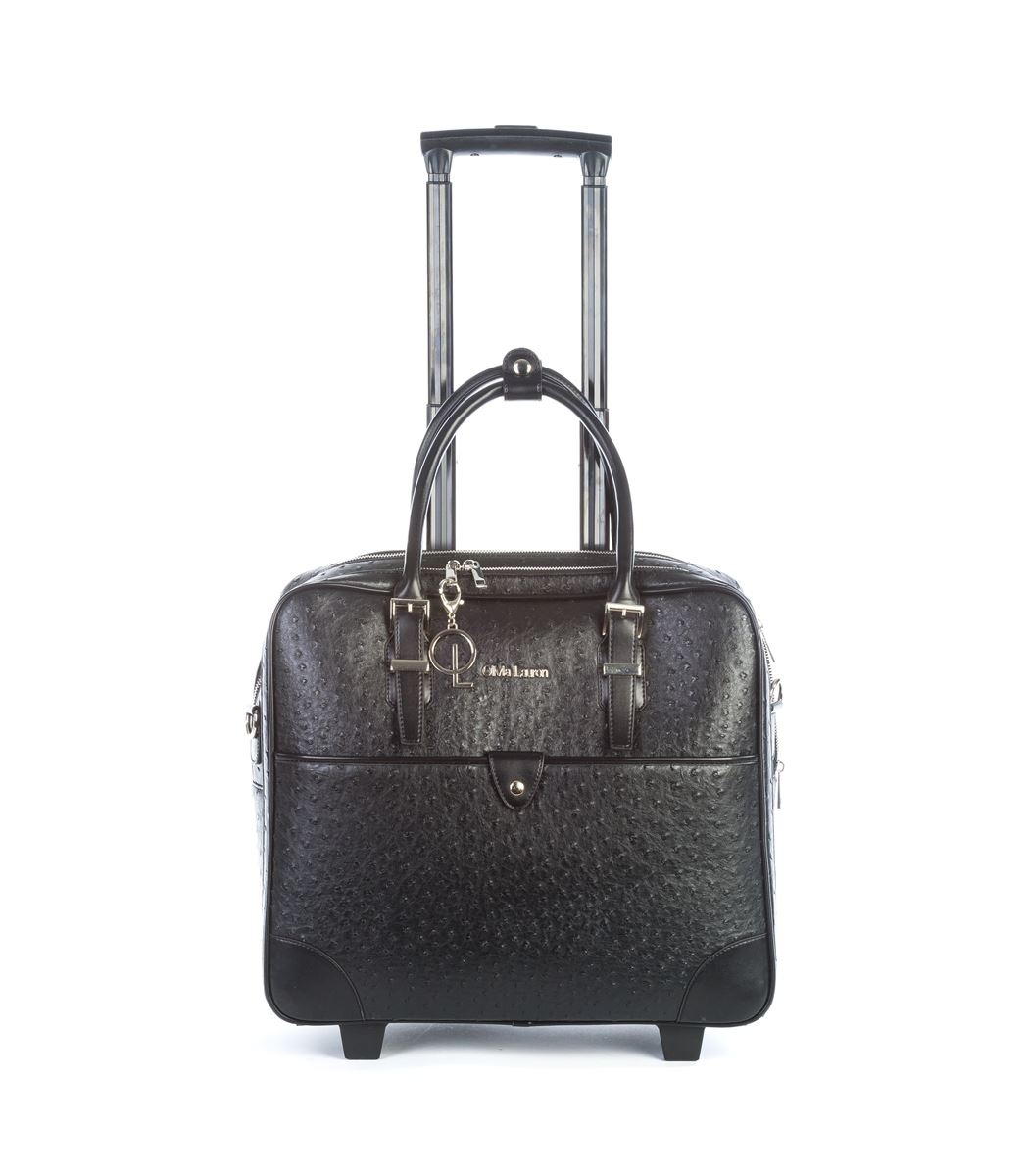 Olivia Lauren Olivia Lauren Nero Black – Stijlvolle dames laptoptrolley 17 inch struisvogel print