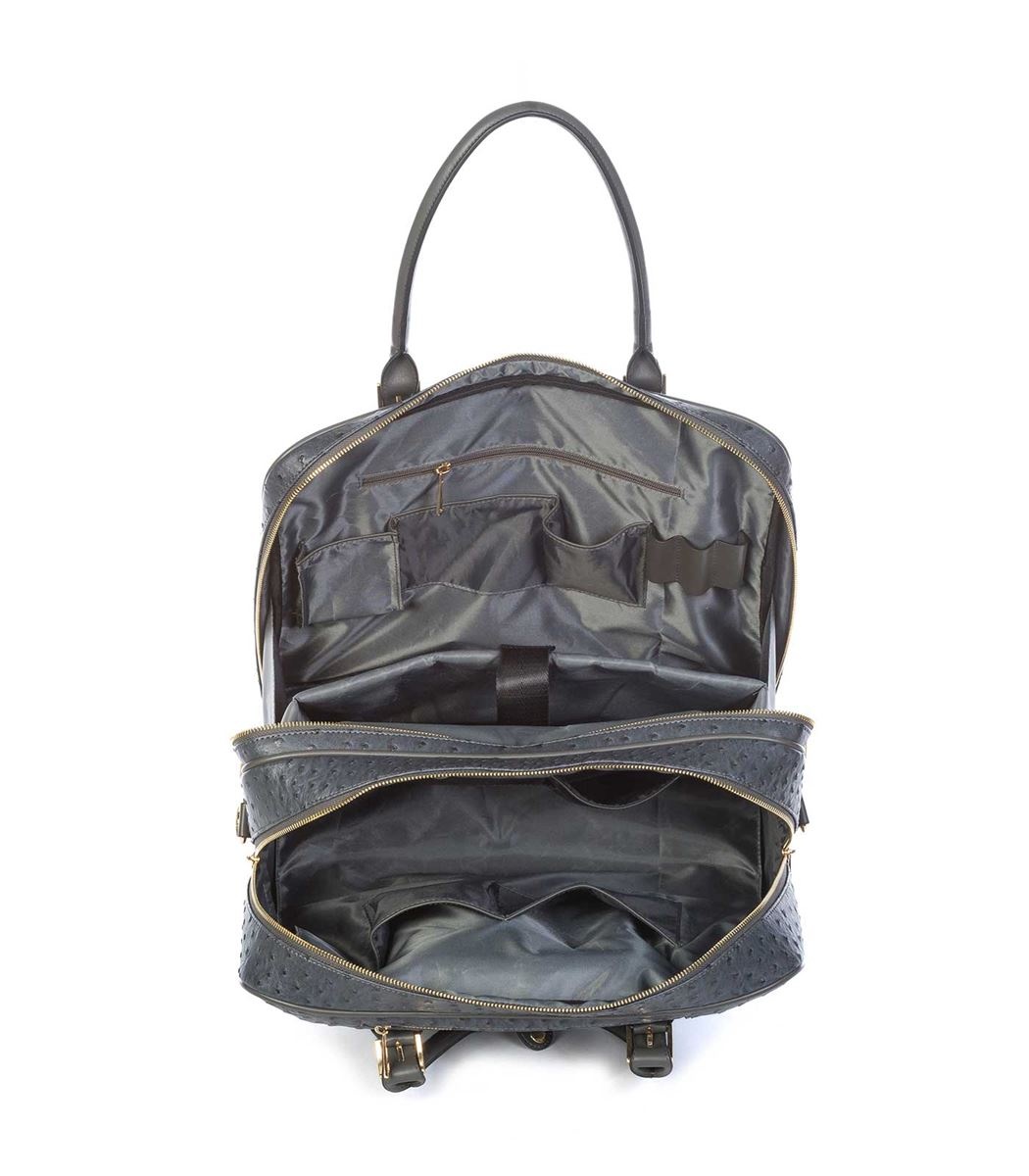 Olivia Lauren Olivia Lauren Milan Grijs – Stijlvolle dames laptoptrolley 17 inch struisvogel print