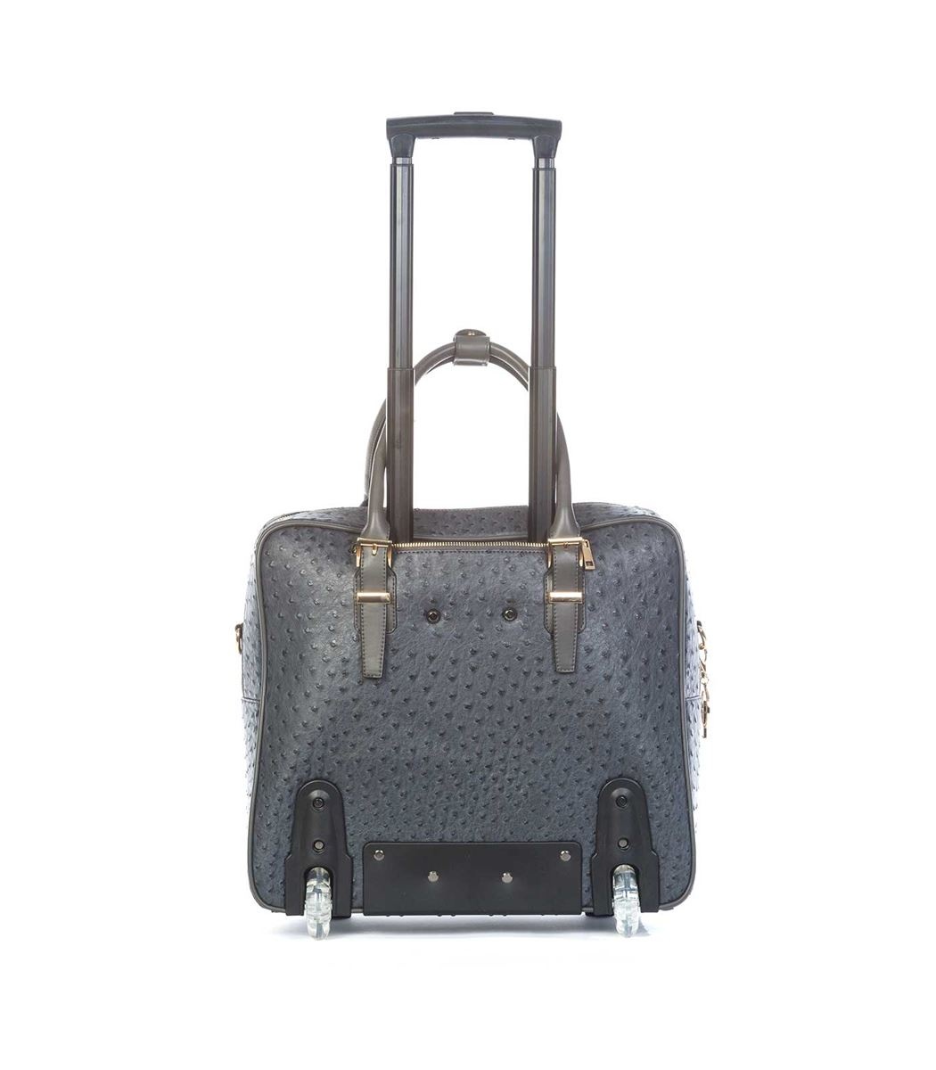 Olivia Lauren Olivia Lauren Milan Grijs – Stijlvolle dames laptoptrolley 17 inch struisvogel print