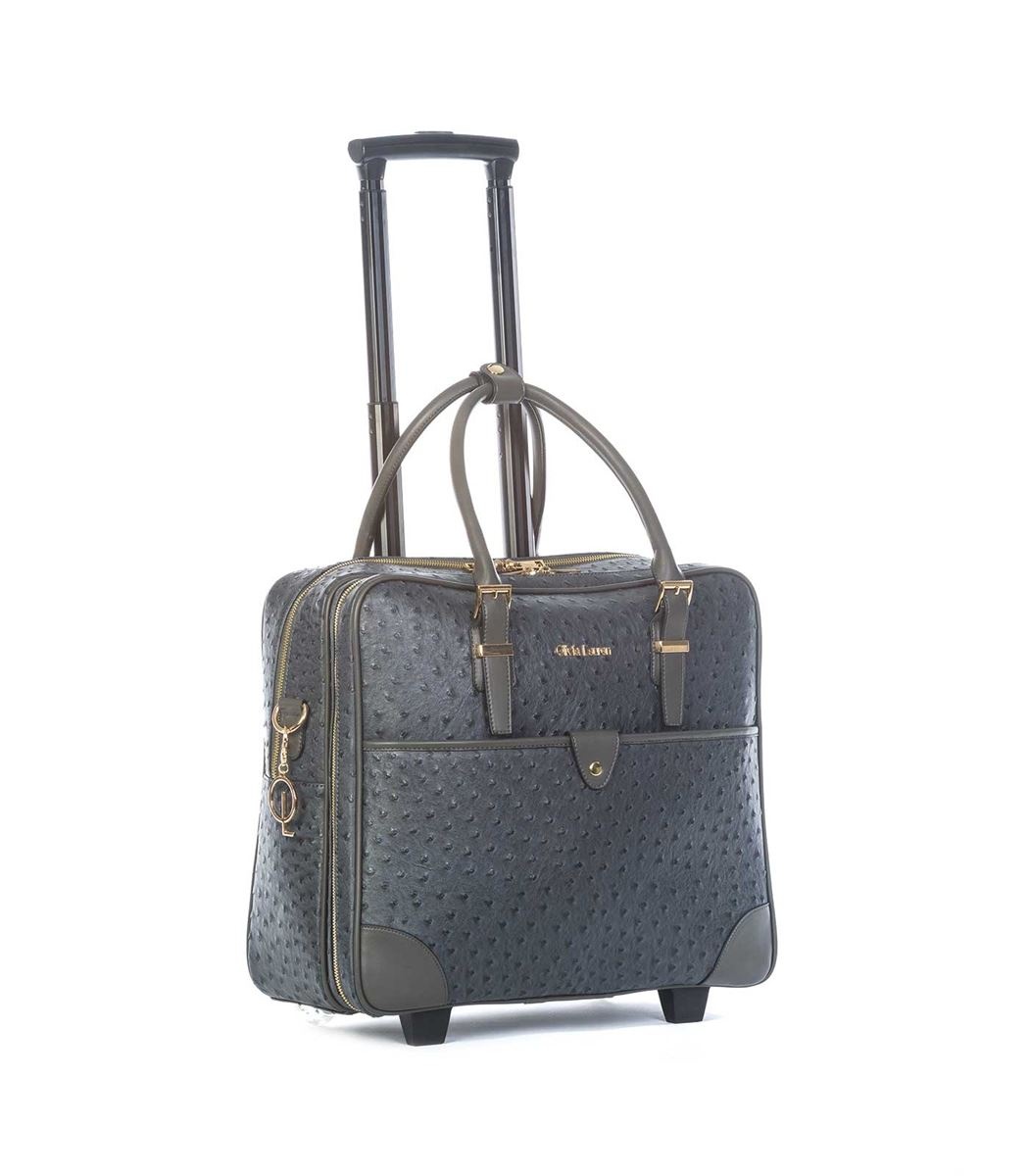 Olivia Lauren Olivia Lauren Milan Grijs – Stijlvolle dames laptoptrolley 17 inch struisvogel print