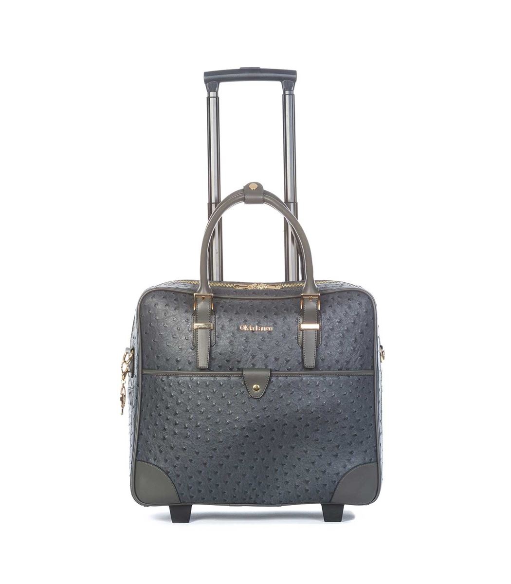 Olivia Lauren Olivia Lauren Milan Grijs – Stijlvolle dames laptoptrolley 17 inch struisvogel print