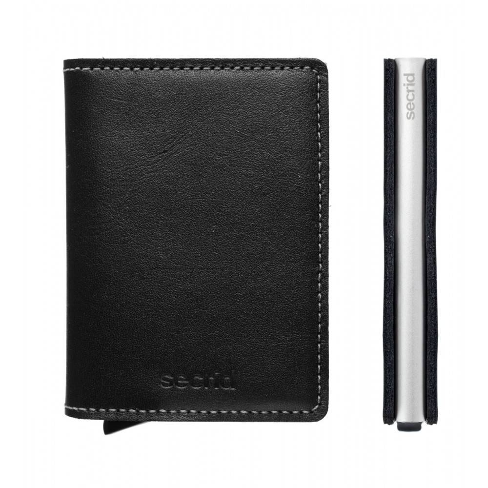 Secrid Secrid Slim Wallet Card Protector Black leren uitschuifbare pasjeshouder