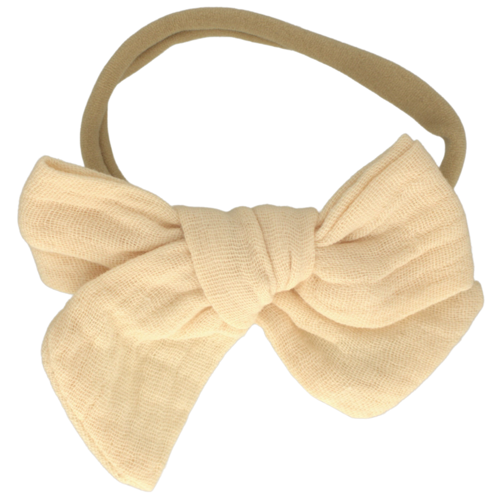 Your Little Miss Baby haarbandje met knoop en dubbele strik - creme muslin Your Little Miss Baby haarbandje met knoop en dubbele strik - creme muslin