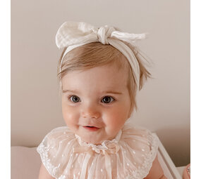 Your Little Miss Baby haarbandje met knoop en strik - ivory muslin