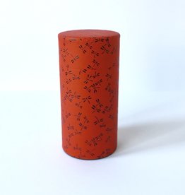 Japanese tea tin with red washi paper and black dragonflies