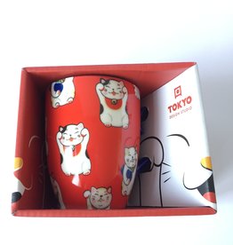 Kawaii Lucky Cat kopje in geschenkdoos (Rood)