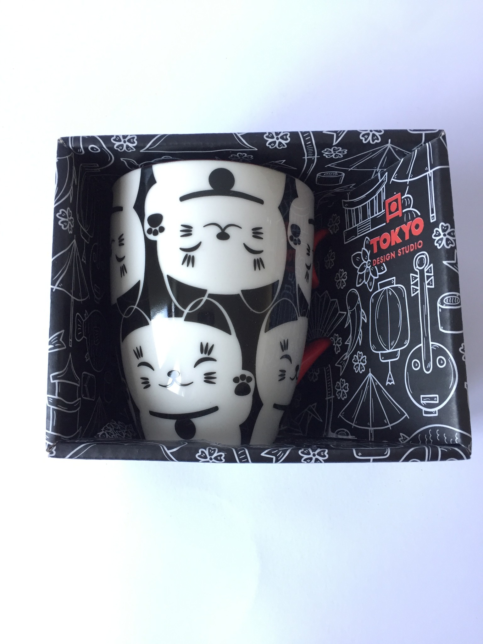 Kawaii Lucky Cat Cup In Gift Box Black White Japans Servies