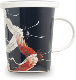 Black tea cup with crane bird in gift box