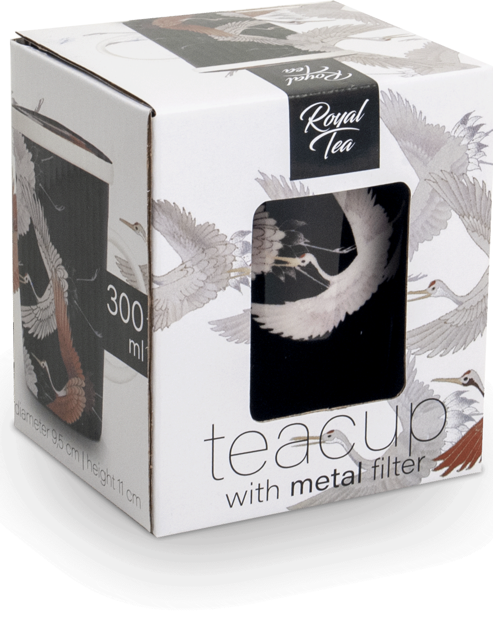 Black tea cup with crane in gift box