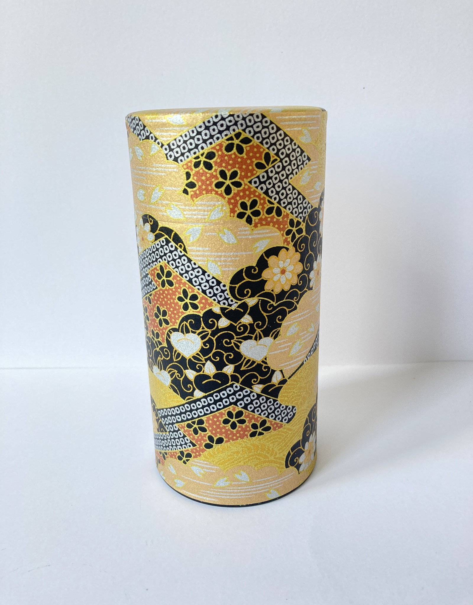 Tokyo Design Studio japanese tea tin chic gold with chrysanthemums
