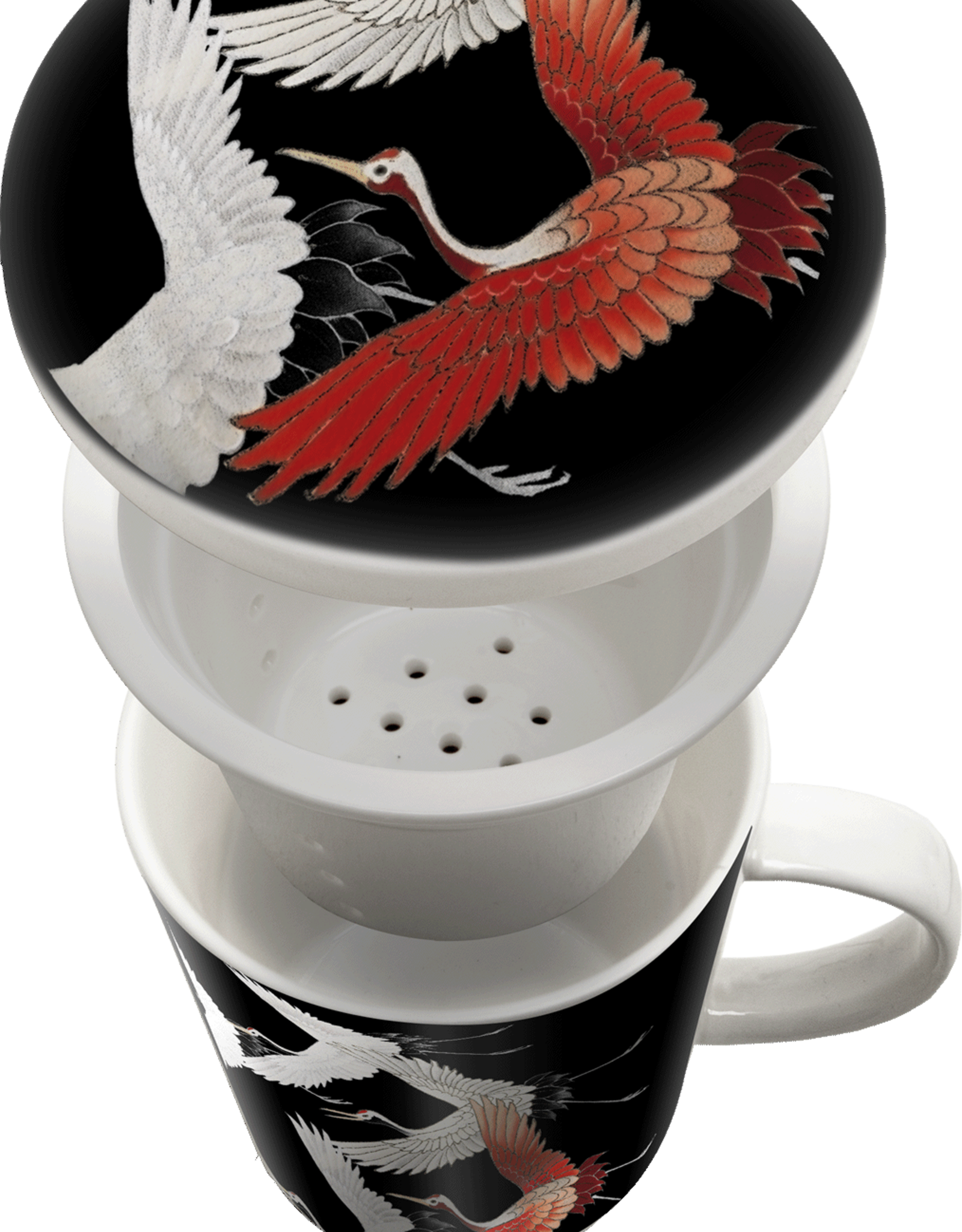 Black tea cup with crane bird in gift box