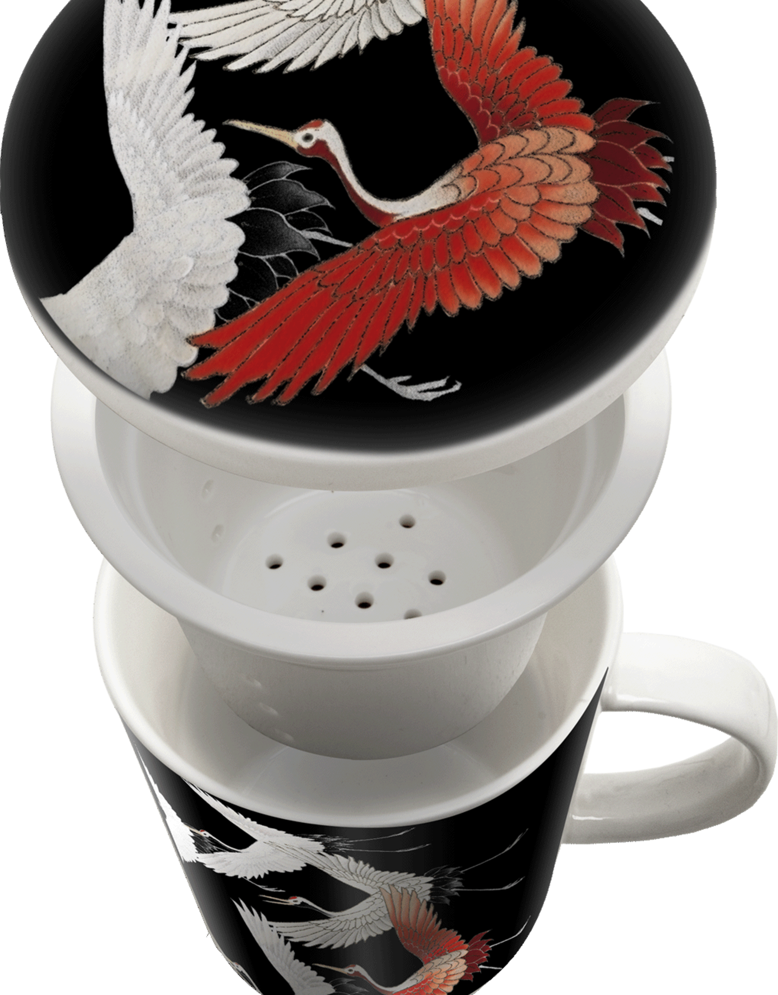 Black tea cup with crane in gift box