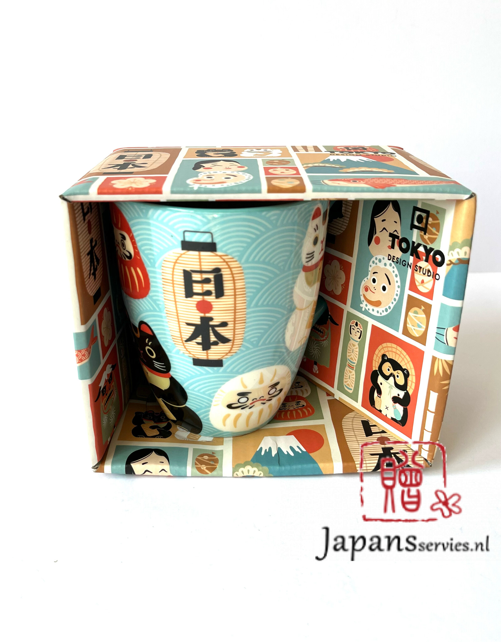 Japanese light blue mug Lucky Cat