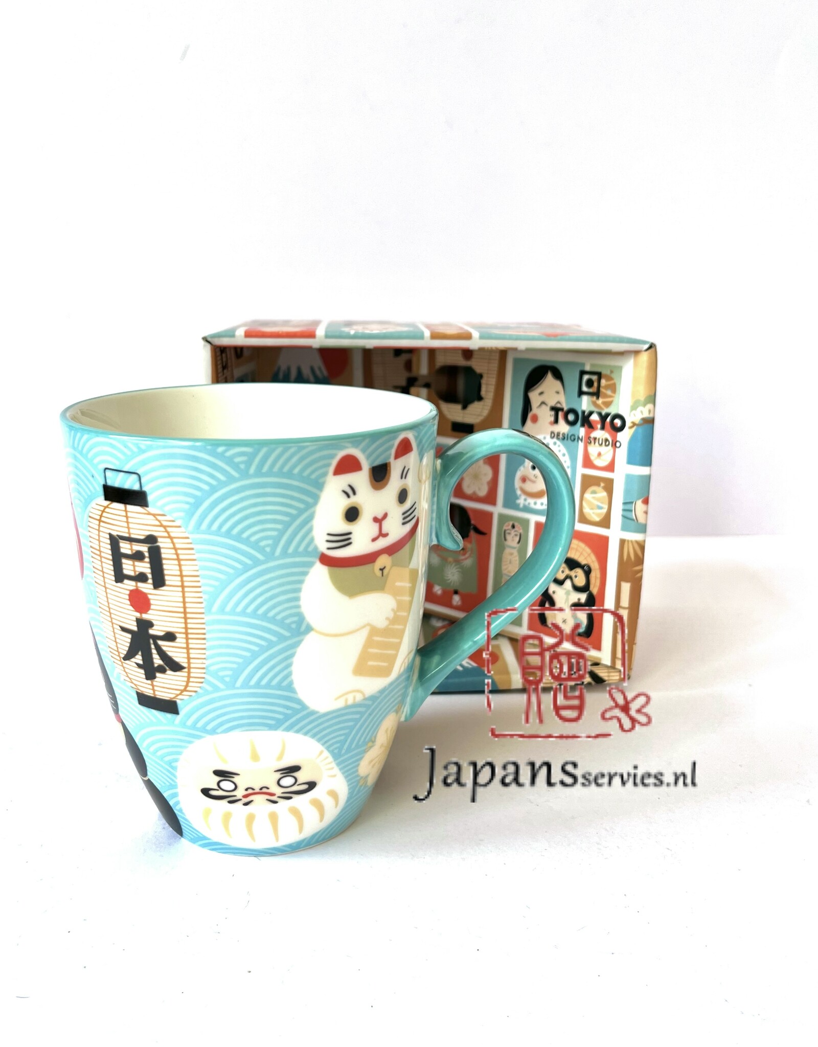 Tokyo Design Studio Japanese light blue mug Lucky Cat