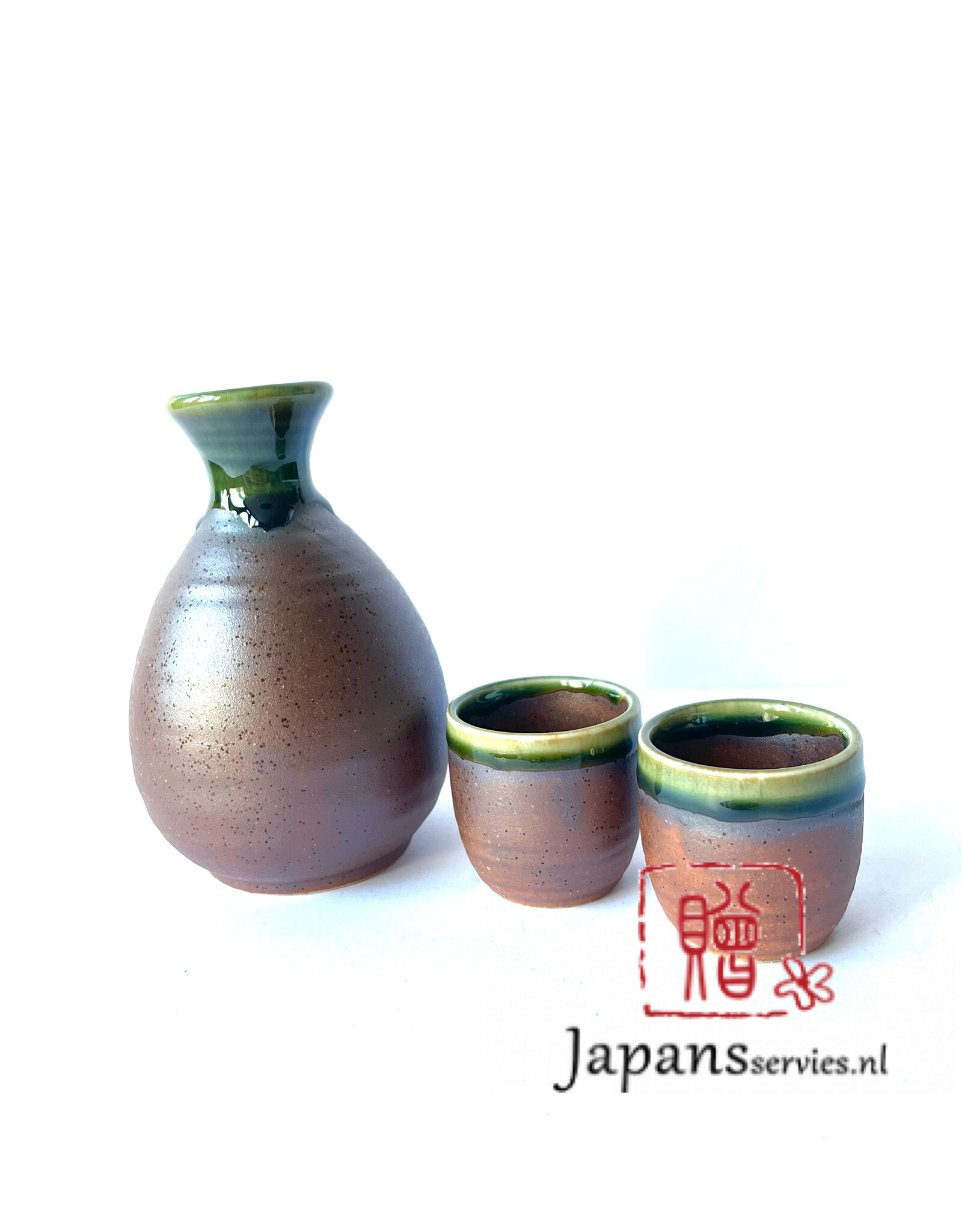 Tokyo Design Studio Sake set Iga Oribe (brown with green edge)